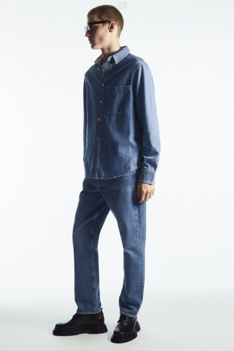 COS Coton And Linen-Blend Denim Shirt Ecru | 269178-OLZ