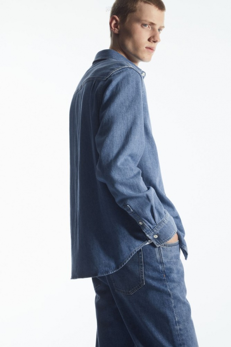 COS Coton And Linen-Blend Denim Shirt Ecru | 269178-OLZ