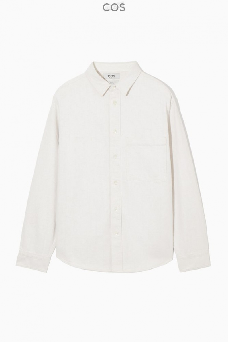 COS Coton And Linen-Blend Denim Shirt Ecru | 653094-ZOG