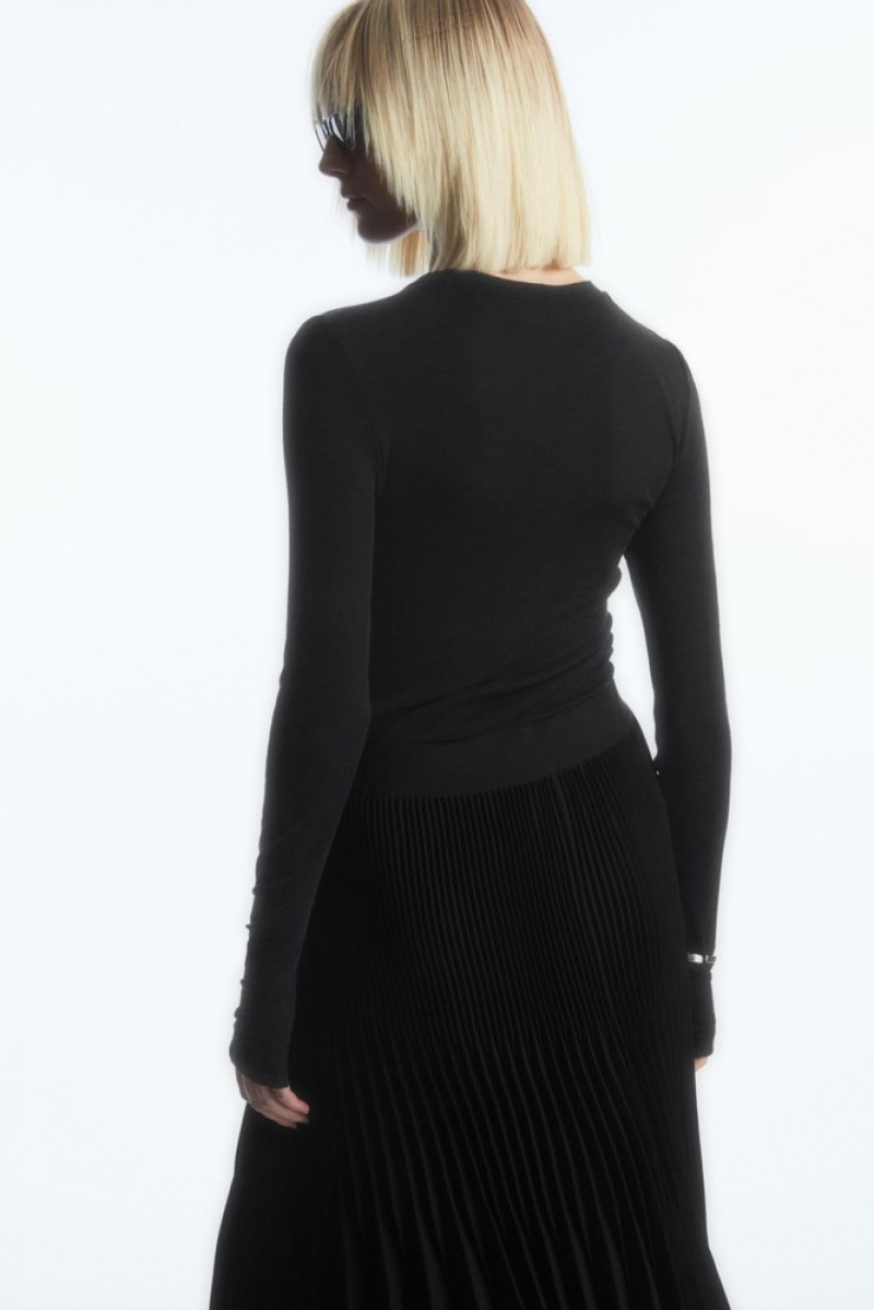 COS Crew-Neck Merino Laine Top Noir | 186935-NXI