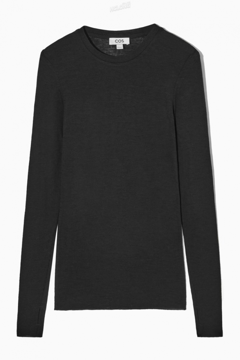 COS Crew-Neck Merino Laine Top Noir | 186935-NXI