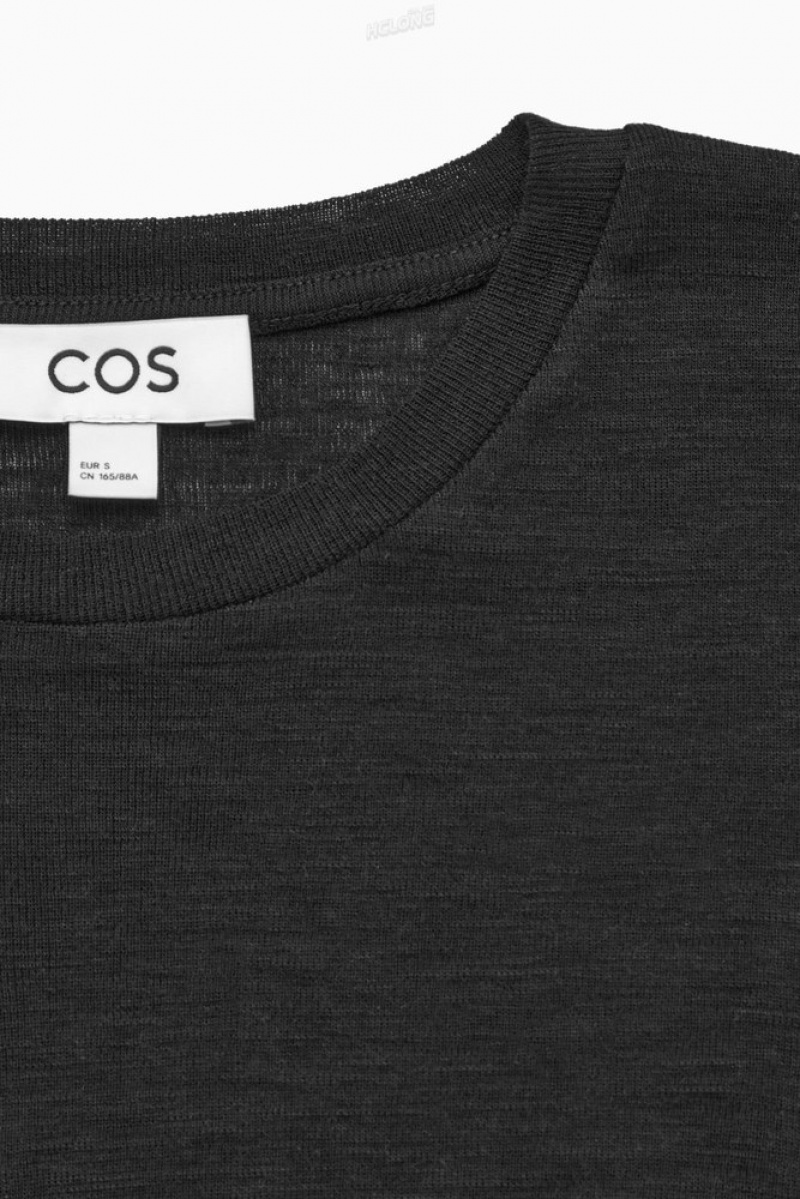 COS Crew-Neck Merino Laine Top Noir | 186935-NXI