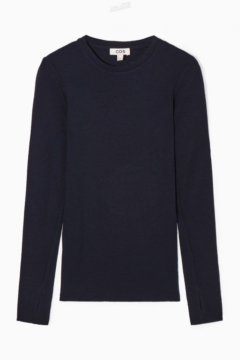 COS Crew-Neck Merino Laine Top Noir | 809643-GHT