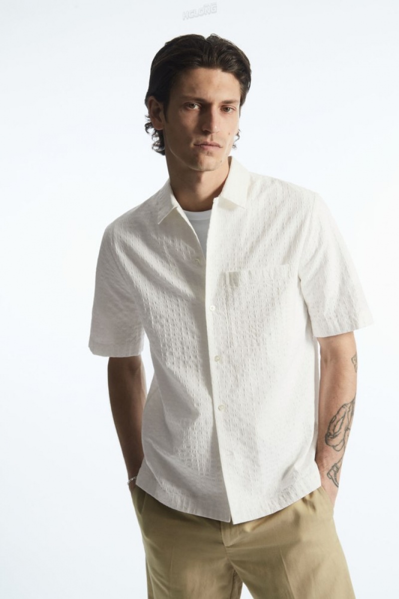 COS Crochet Corta-Sleeve Shirt Blanche | 230149-NCB