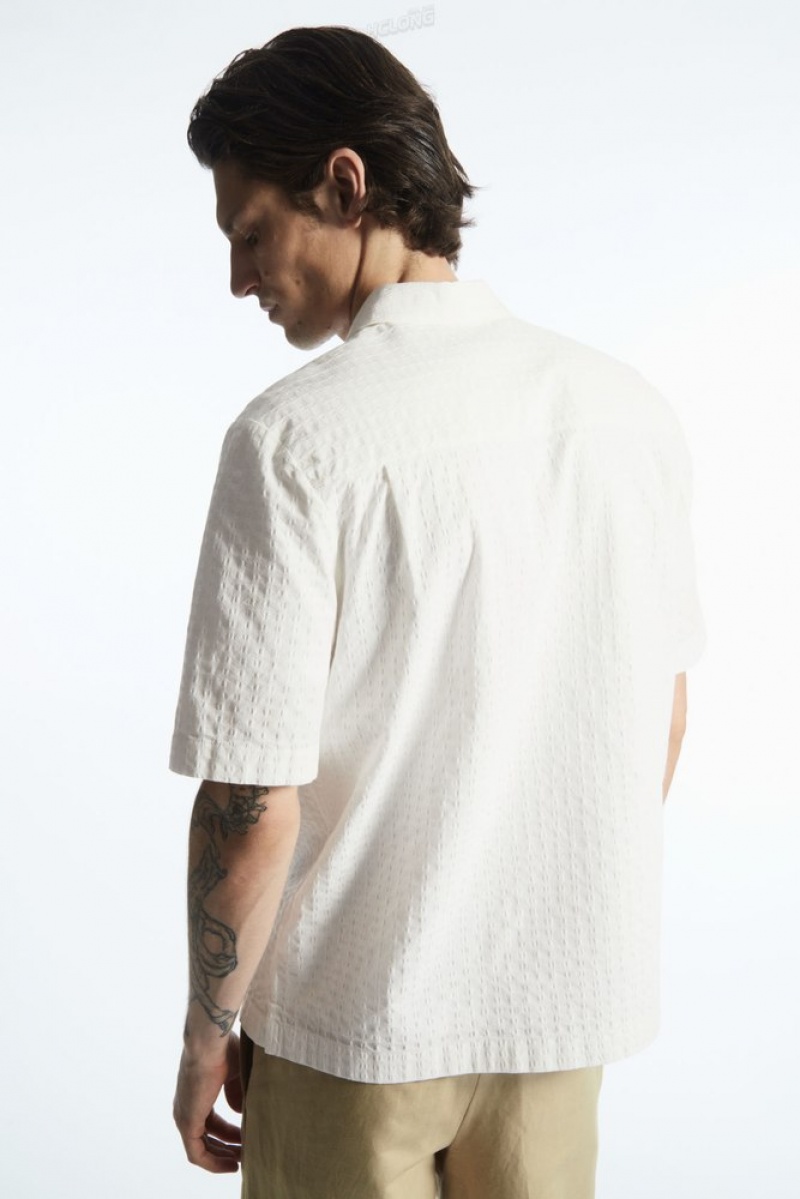 COS Crochet Corta-Sleeve Shirt Blanche | 230149-NCB