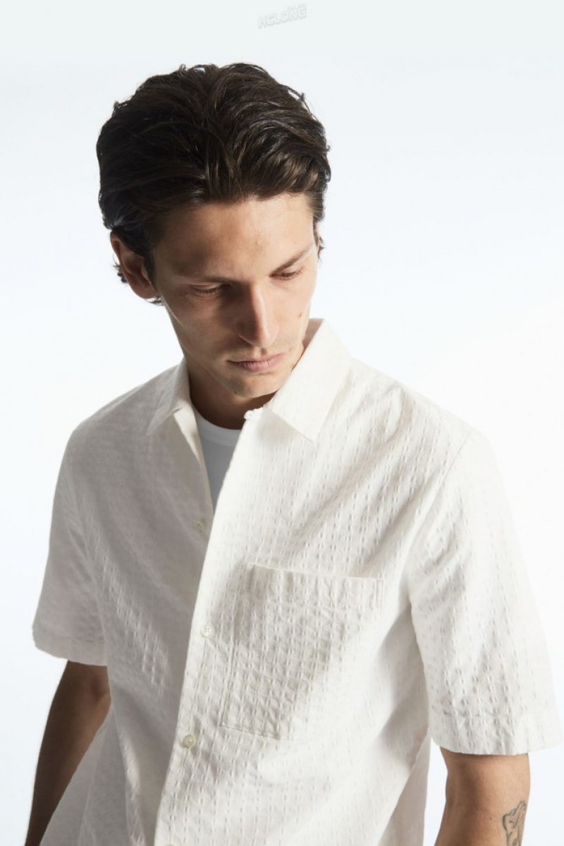 COS Crochet Corta-Sleeve Shirt Blanche | 230149-NCB