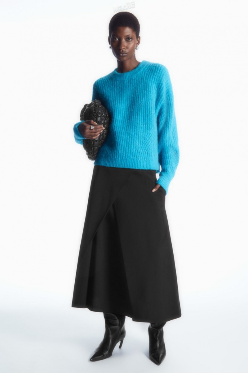 COS Cropped Alpaca And Laine-Blend Pull Turquoise | 478512-ZVQ