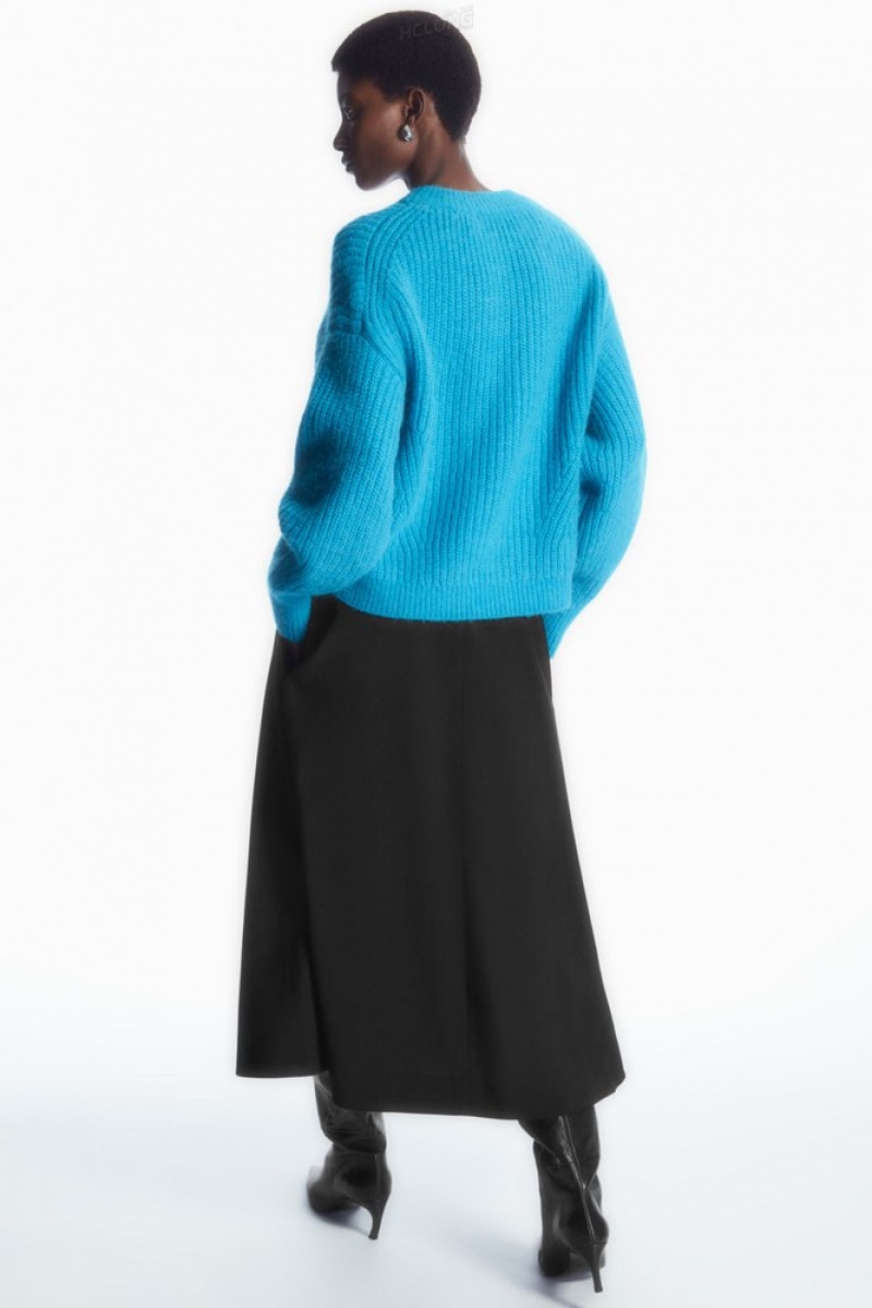 COS Cropped Alpaca And Laine-Blend Pull Turquoise | 478512-ZVQ