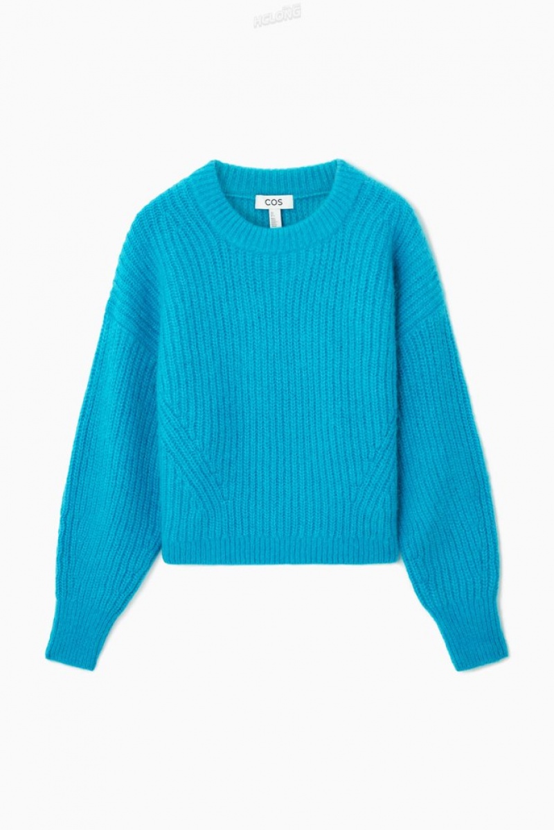 COS Cropped Alpaca And Laine-Blend Pull Turquoise | 478512-ZVQ