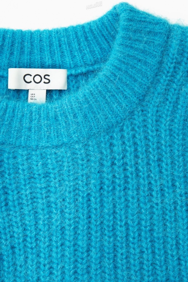 COS Cropped Alpaca And Laine-Blend Pull Turquoise | 478512-ZVQ