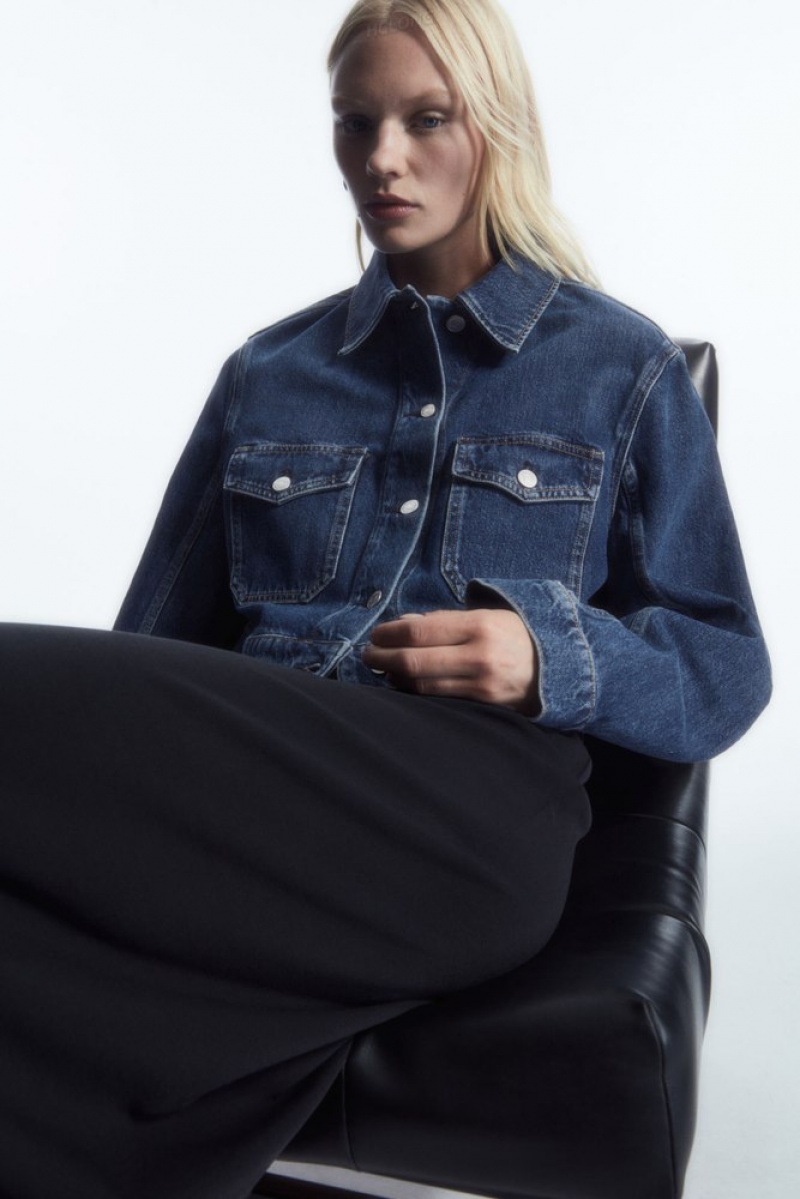 COS Cropped Denim Jacket Bleu | 709361-LXT