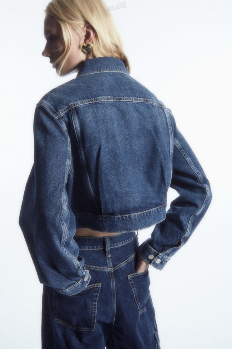 COS Cropped Denim Jacket Bleu | 709361-LXT