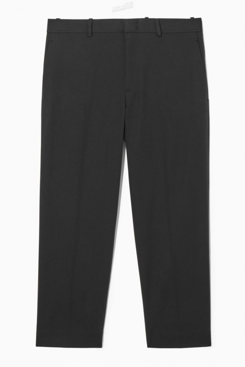 COS Cropped Droit-Leg Twill Trousers Noir | 561420-OCH