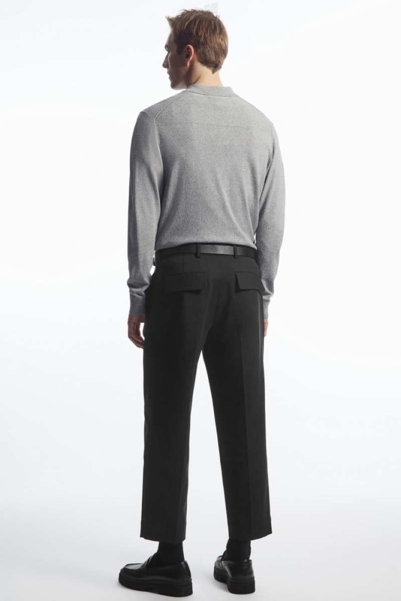 COS Cropped Droit-Leg Twill Trousers Noir | 290564-YUC