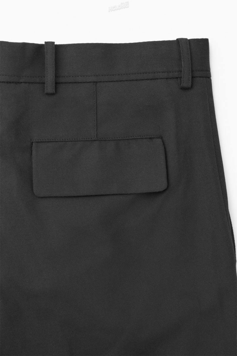 COS Cropped Droit-Leg Twill Trousers Noir | 290564-YUC