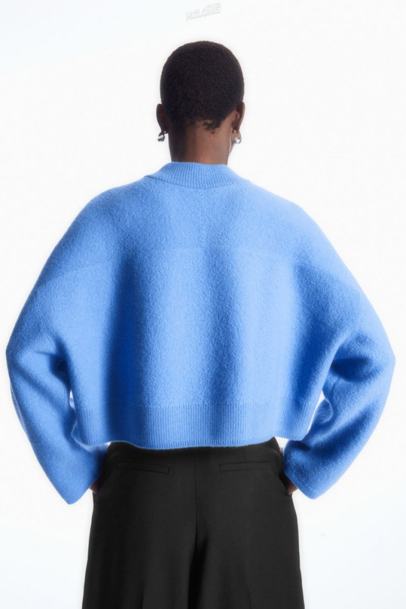 COS Cropped V-Neck Laine Pull Bleu | 613052-WNB