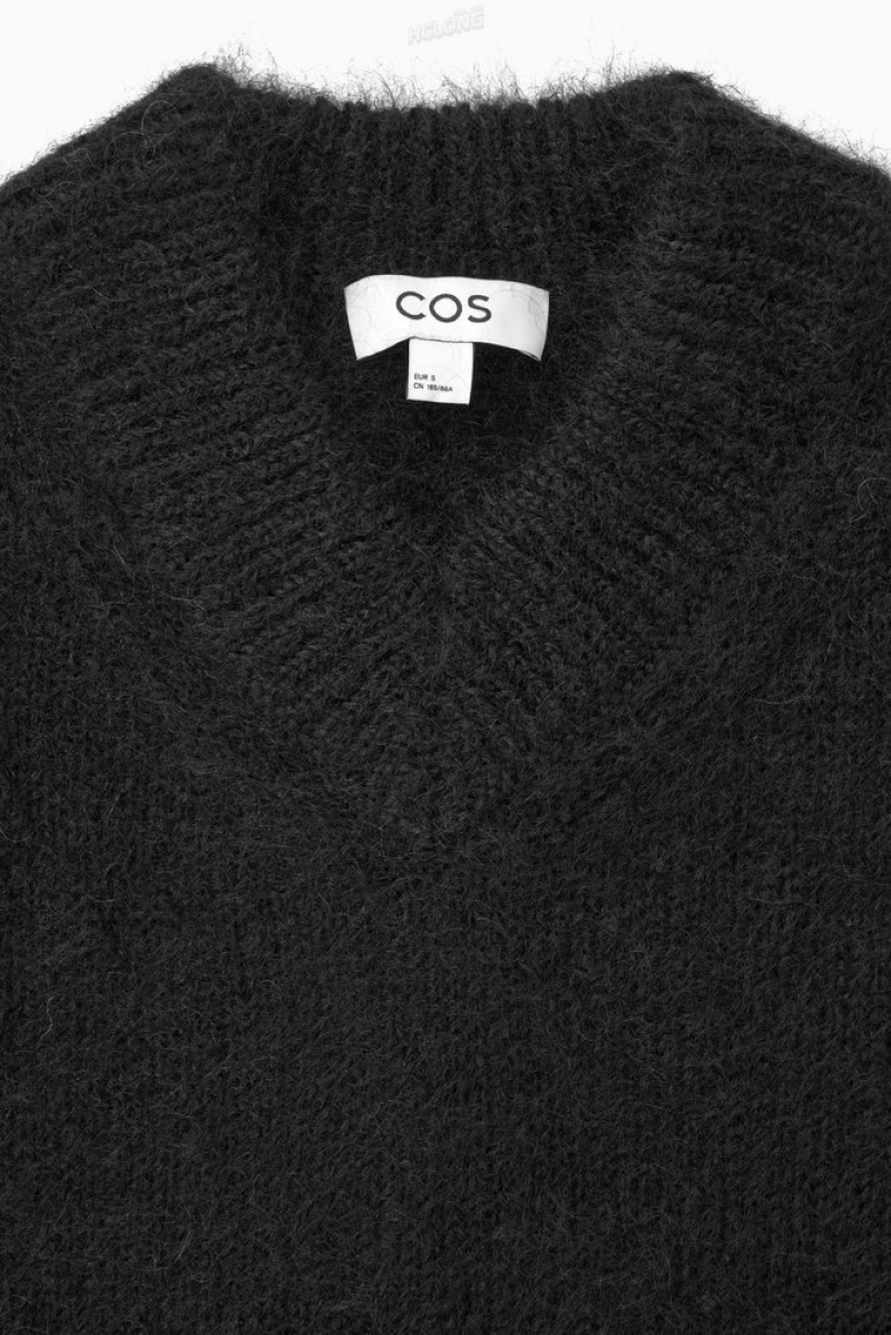 COS Cropped V-Neck Mohair Jumper Bleu Marine | 649701-CZM