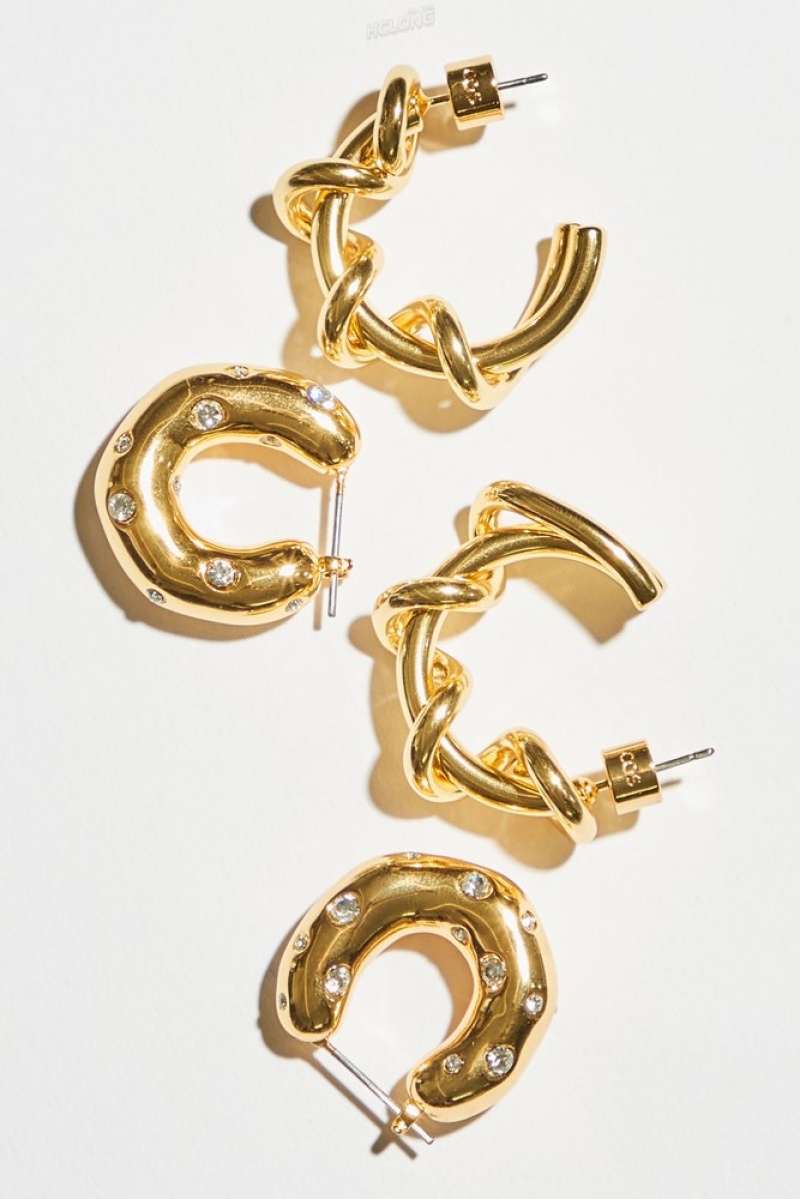 COS Crystal-Embellished Chunky Hoop Earrings Doré | 018523-NZE