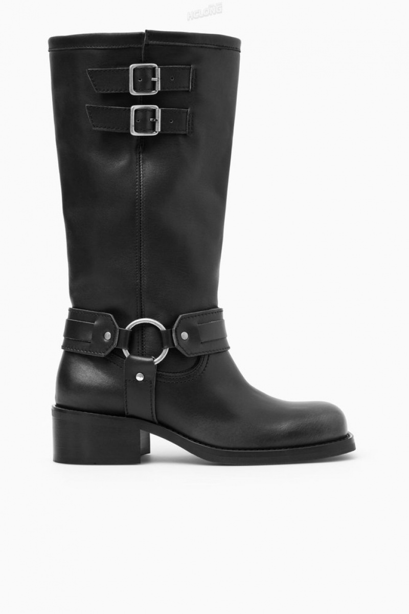 COS Cuir Vélo Boots Noir | 519067-UNM