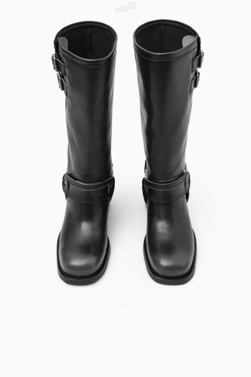 COS Cuir Vélo Boots Noir | 519067-UNM