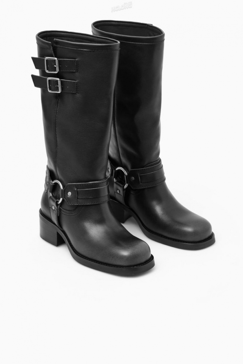 COS Cuir Vélo Boots Noir | 519067-UNM