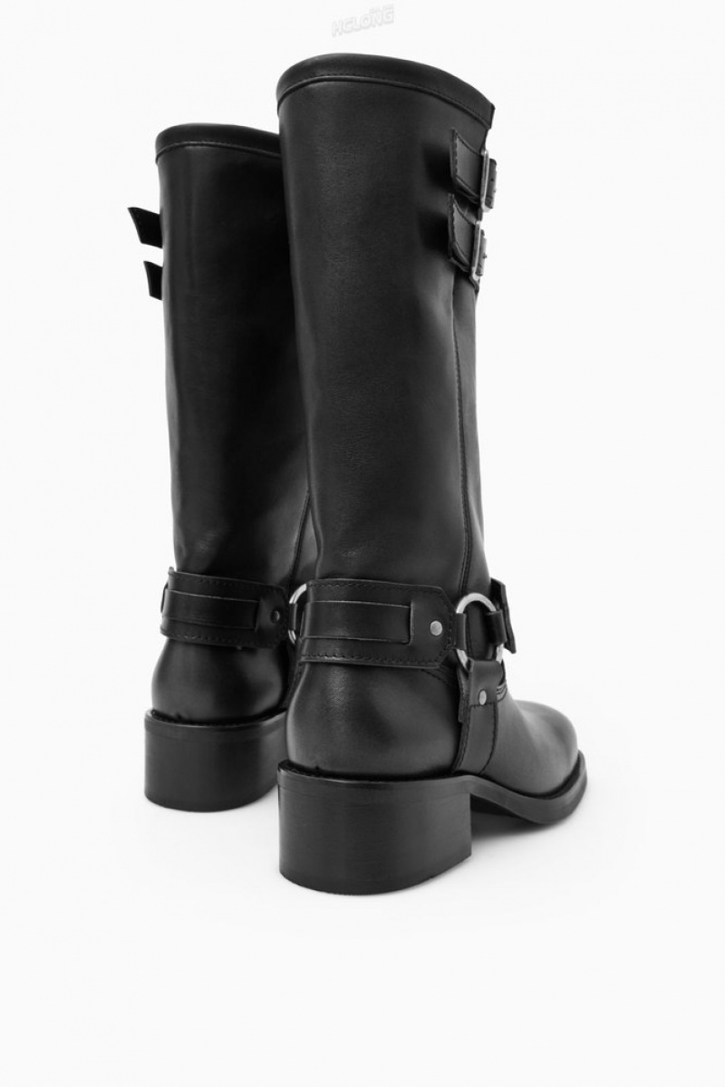 COS Cuir Vélo Boots Noir | 519067-UNM