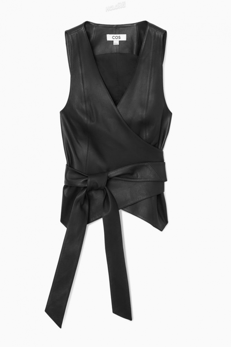 COS Cuir Wrap Top Noir | 817503-FIT