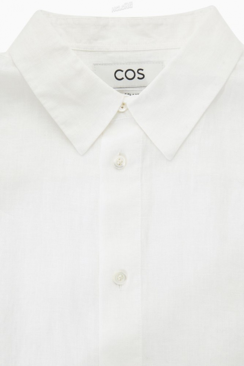 COS Curved-Hem Linen Shirt Bleu Marine | 567293-JDX