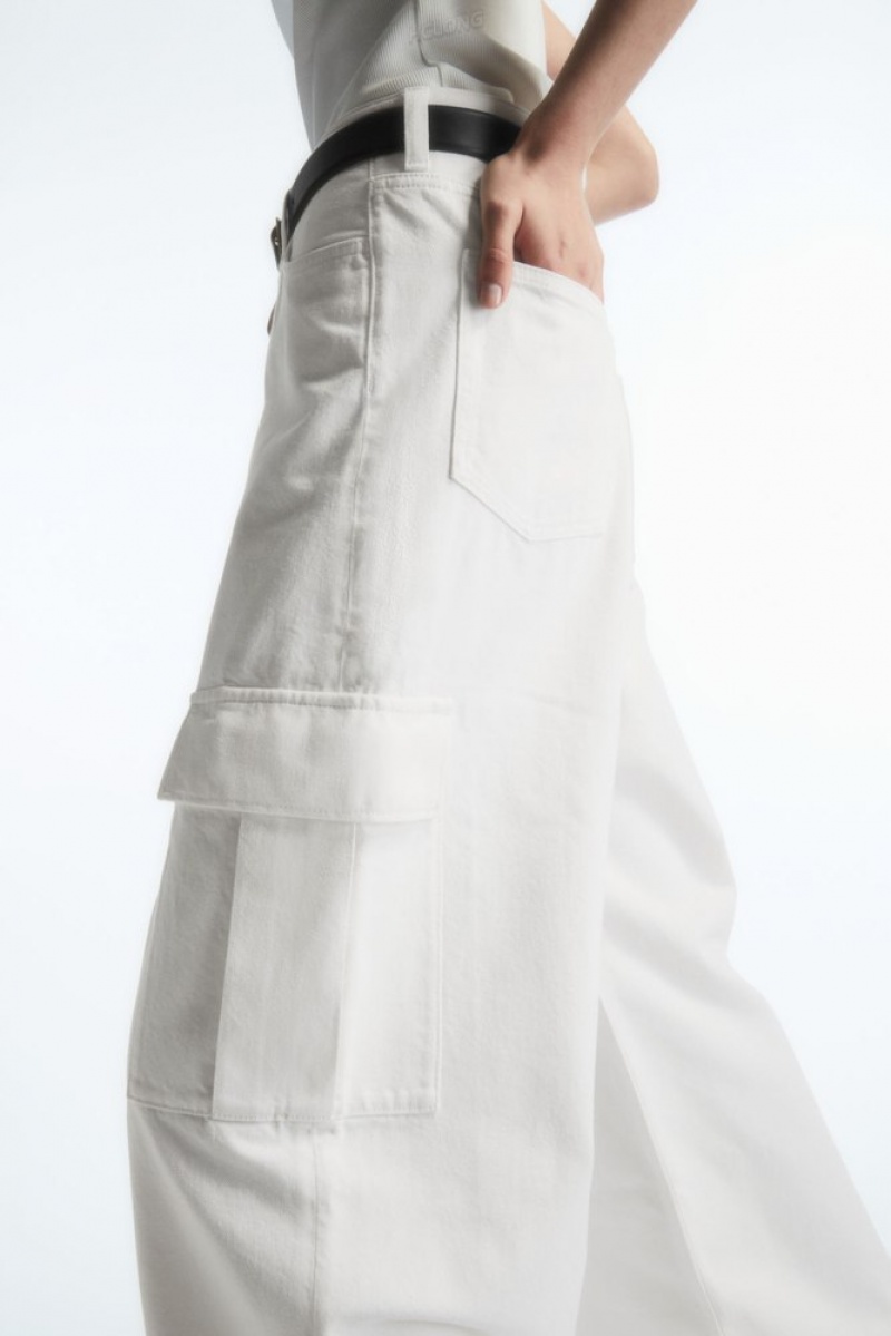 COS Denim Cargo Trousers Off-White | 342806-KOQ