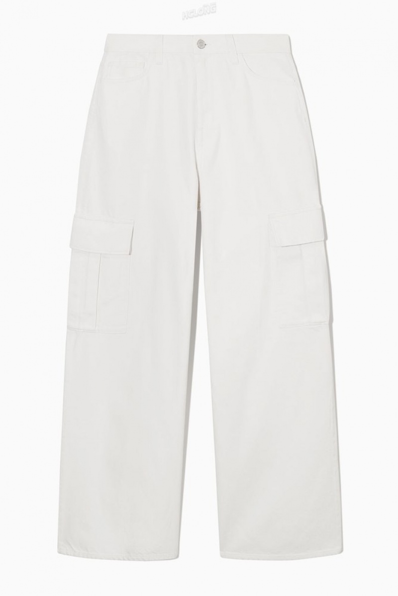 COS Denim Cargo Trousers Off-White | 342806-KOQ