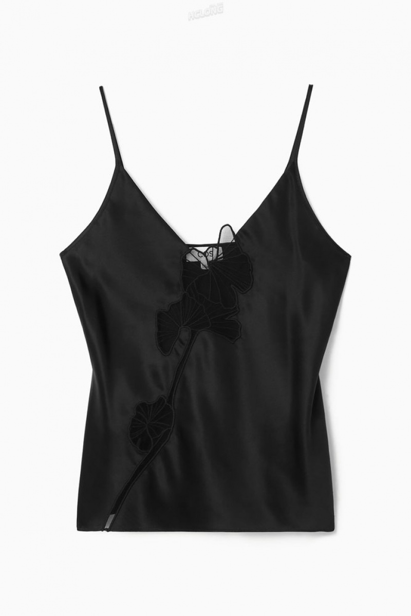 COS Dentelle-Paneled Silk Camisole Noir | 105982-JHA