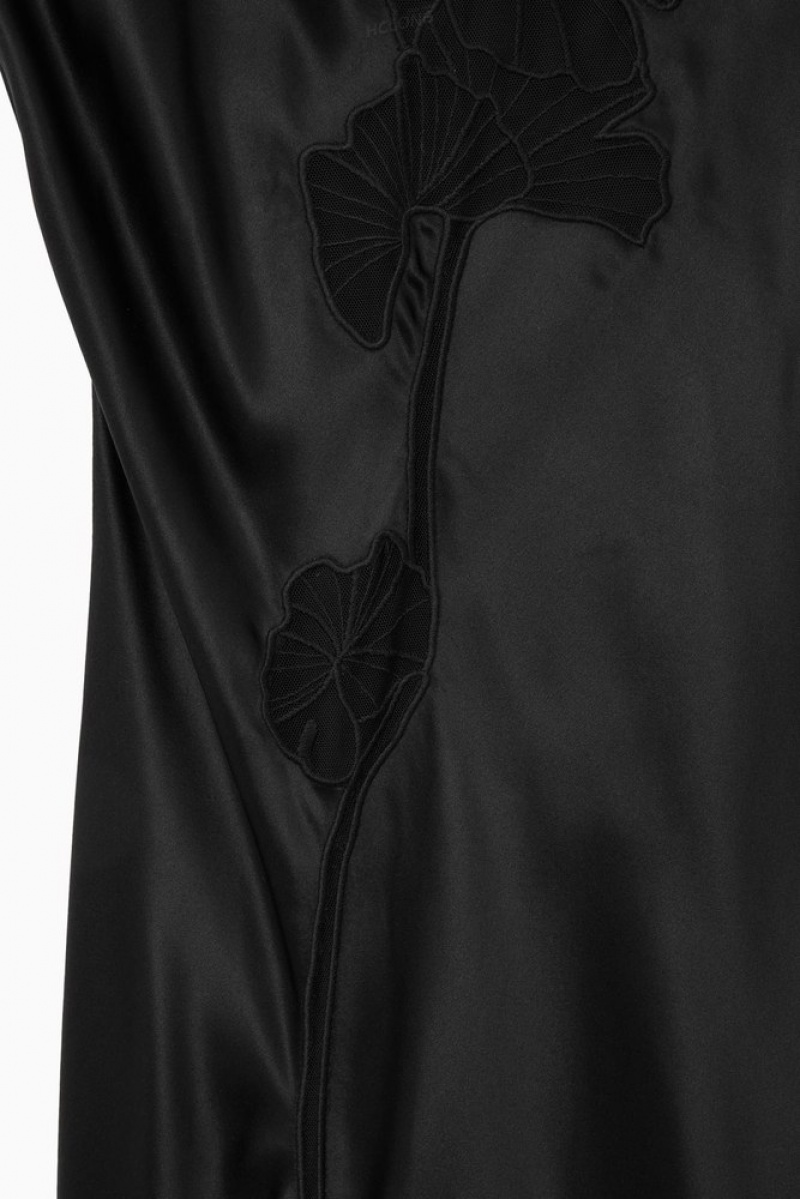 COS Dentelle-Paneled Silk Slip Robe Noir | 043915-PSY