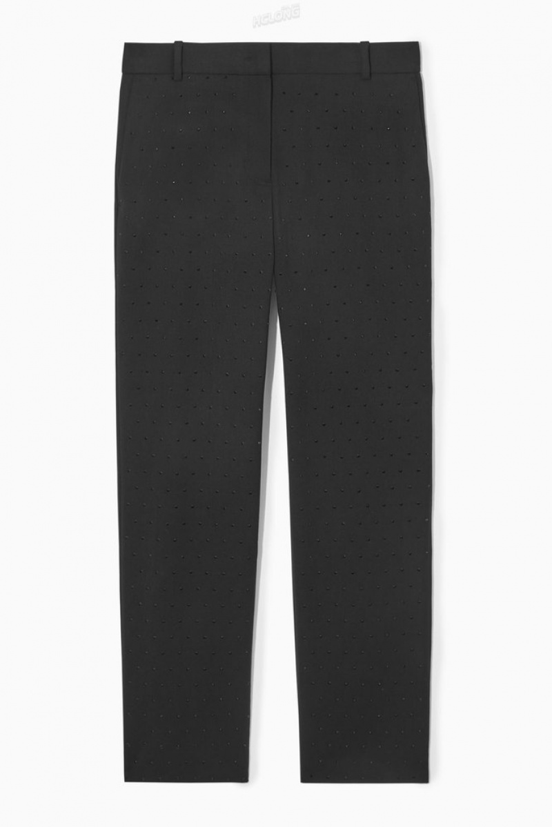 COS Diamanté-Embellished Laine-Blend Trousers Noir | 865924-NBV