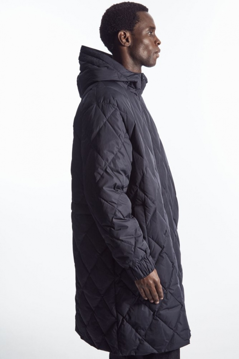 COS Diamond-Matelassé Rembourré Parka Bleu Marine | 693014-WUR