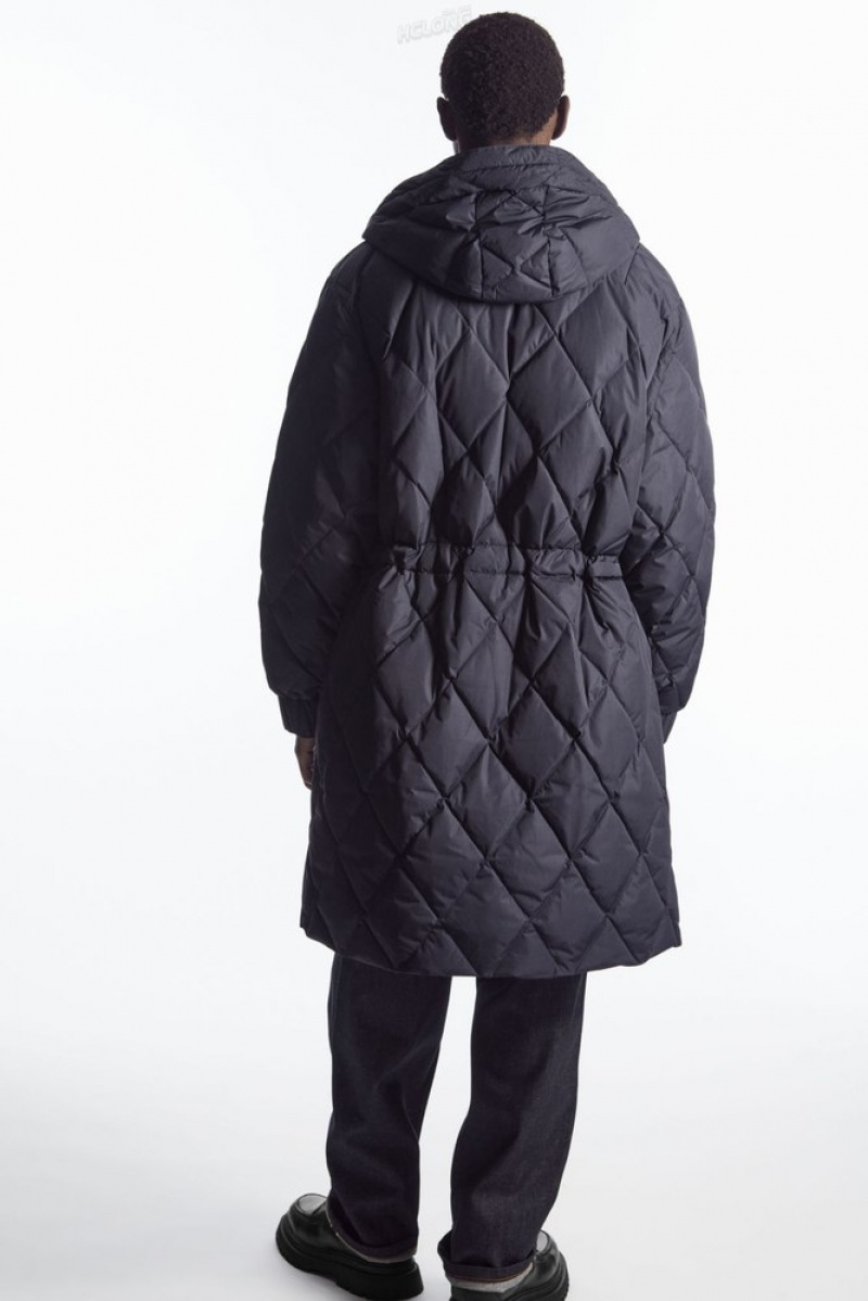 COS Diamond-Matelassé Rembourré Parka Bleu Marine | 693014-WUR