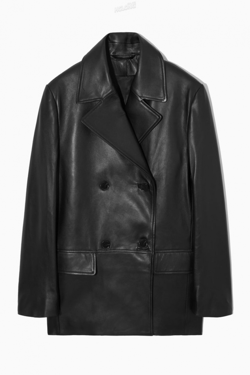 COS Double-Breasted Cuir Jacket Noir | 067543-CLA