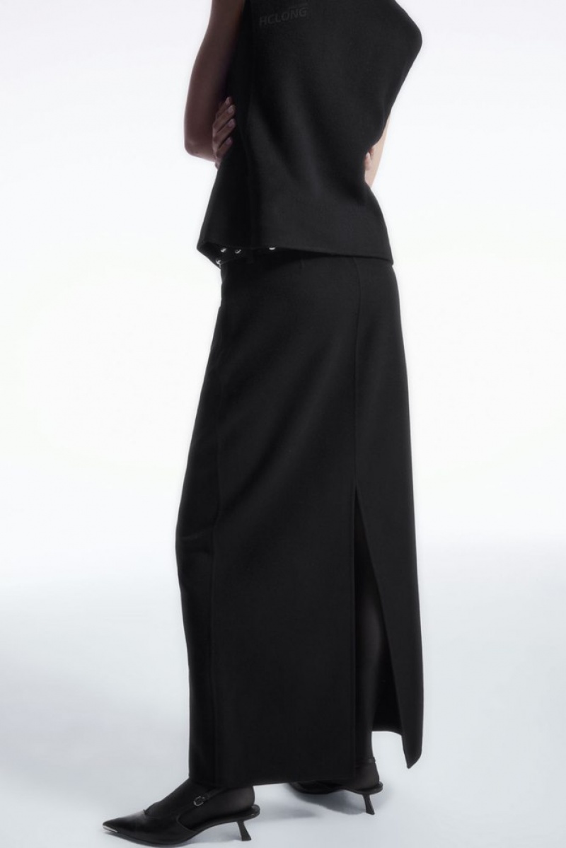 COS Double-Faced Laine Column Maxi Skirt Noir | 841572-FXQ