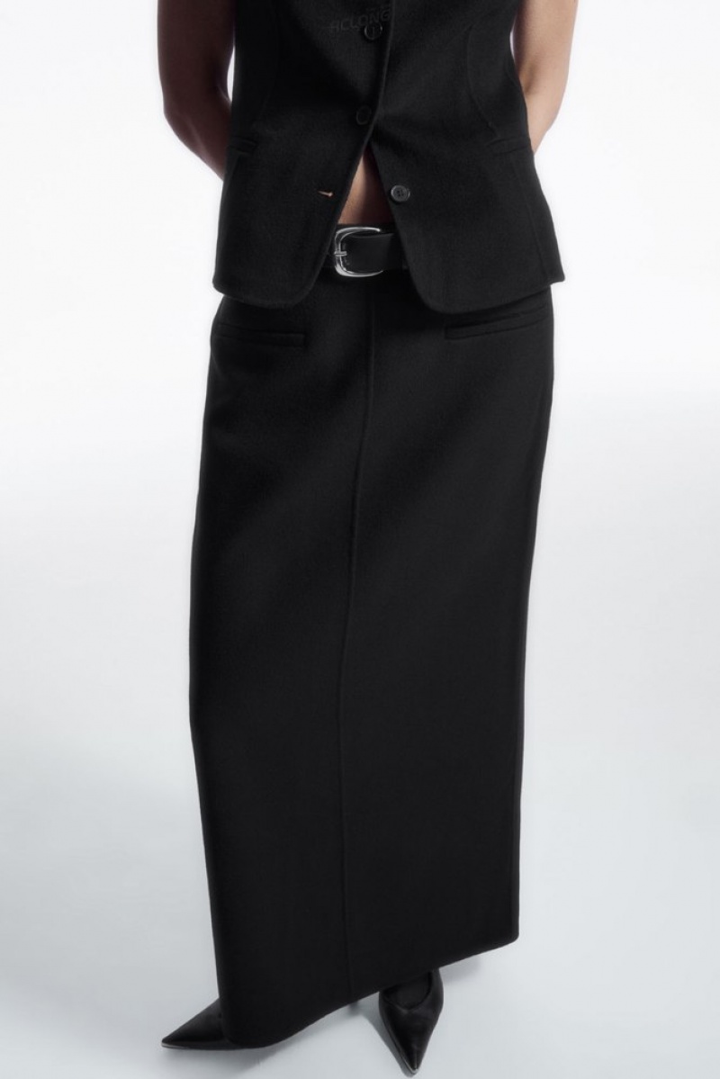 COS Double-Faced Laine Column Maxi Skirt Noir | 841572-FXQ