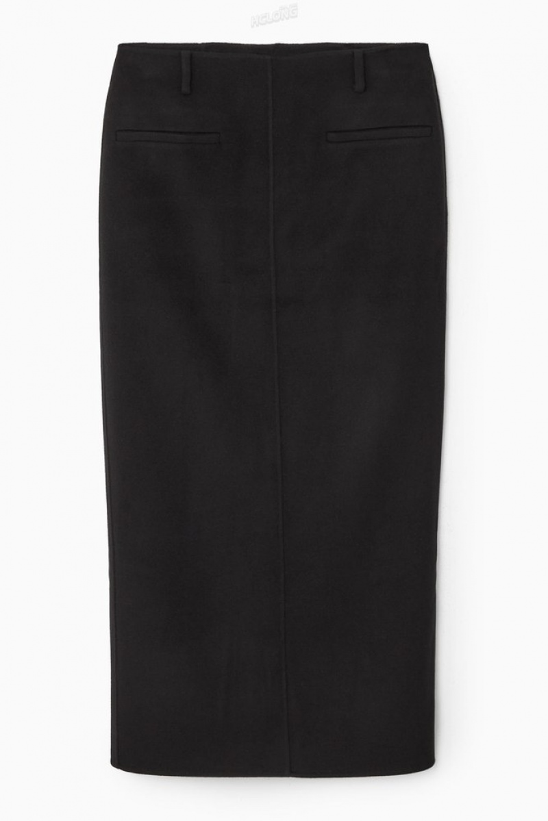 COS Double-Faced Laine Column Maxi Skirt Noir | 841572-FXQ