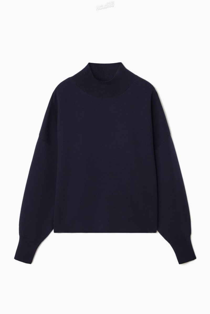 COS Double-Faced Laine Turtleneck Pull Bleu Marine Foncé | 864175-VAF