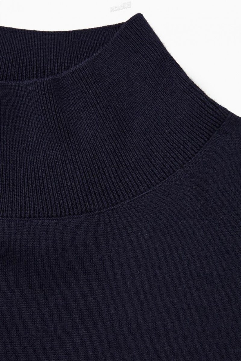 COS Double-Faced Laine Turtleneck Pull Bleu Marine Foncé | 864175-VAF