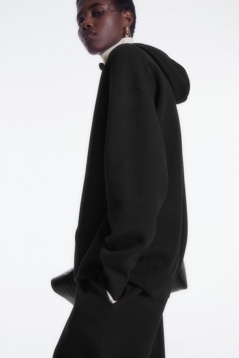 COS Double-Faced Tricoté Hoodie Noir | 093142-USV