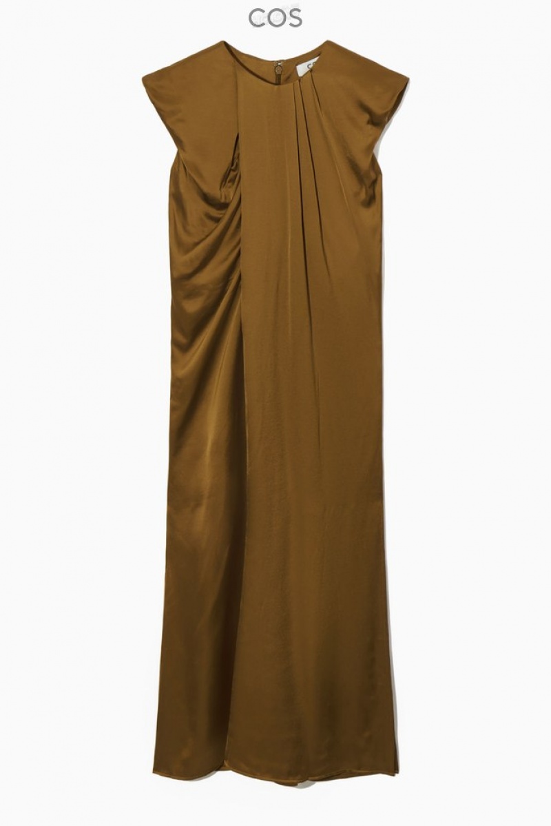 COS Draped Cap-Sleeve Midi Robe Marron | 624971-CUF