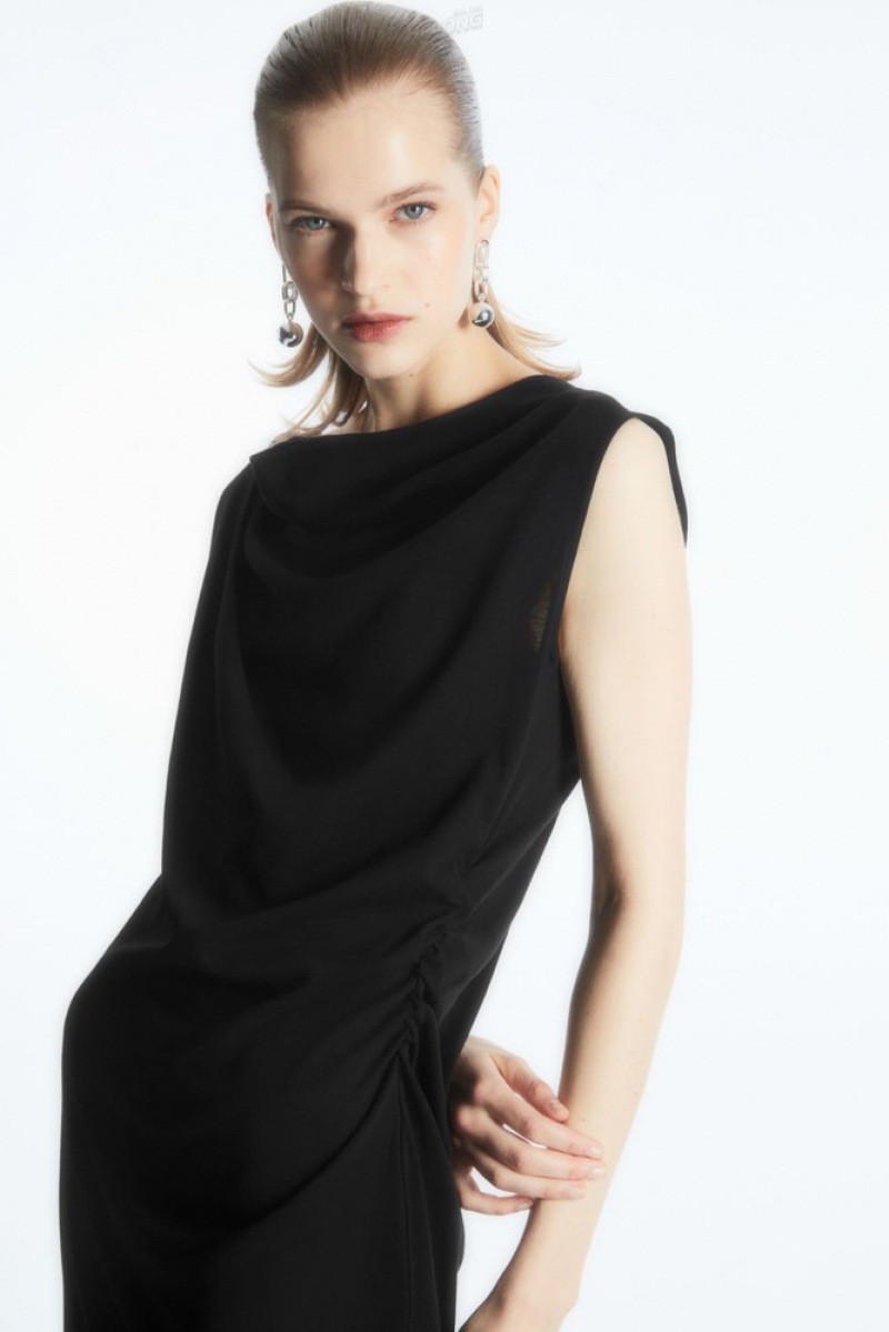 COS Draped Sans Manches Robe Noir | 743598-EAB