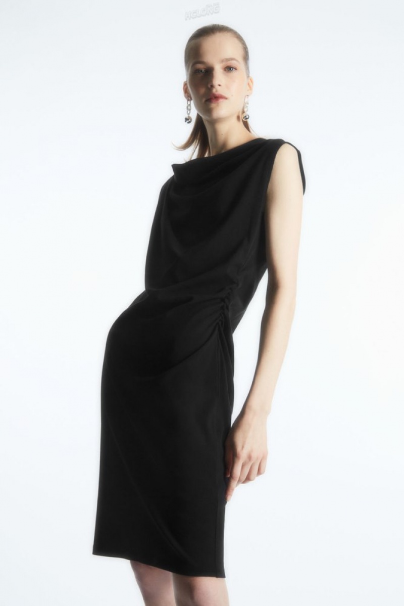 COS Draped Sans Manches Robe Noir | 743598-EAB