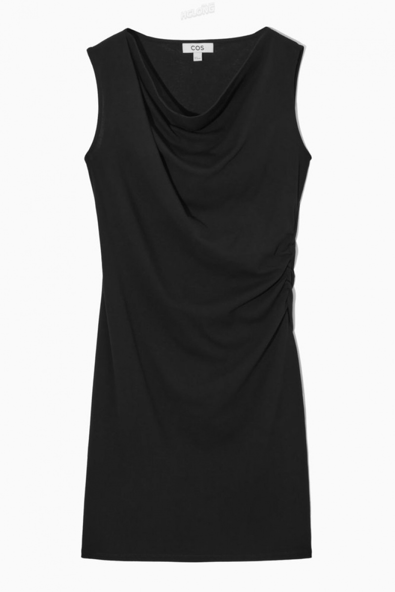 COS Draped Sans Manches Robe Noir | 743598-EAB