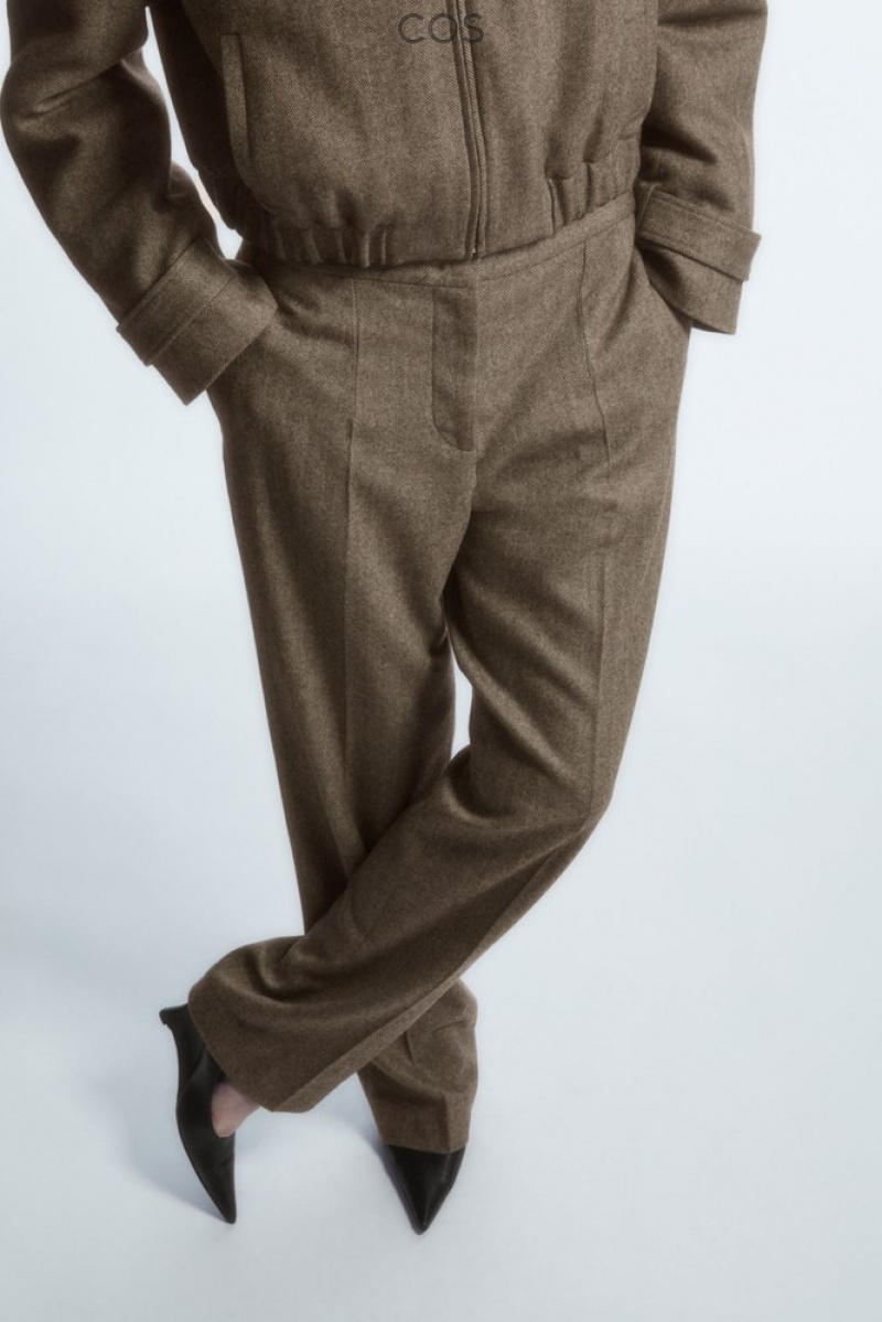 COS Droit-Leg Laine-Herringbone Trousers Marron | 714068-USB