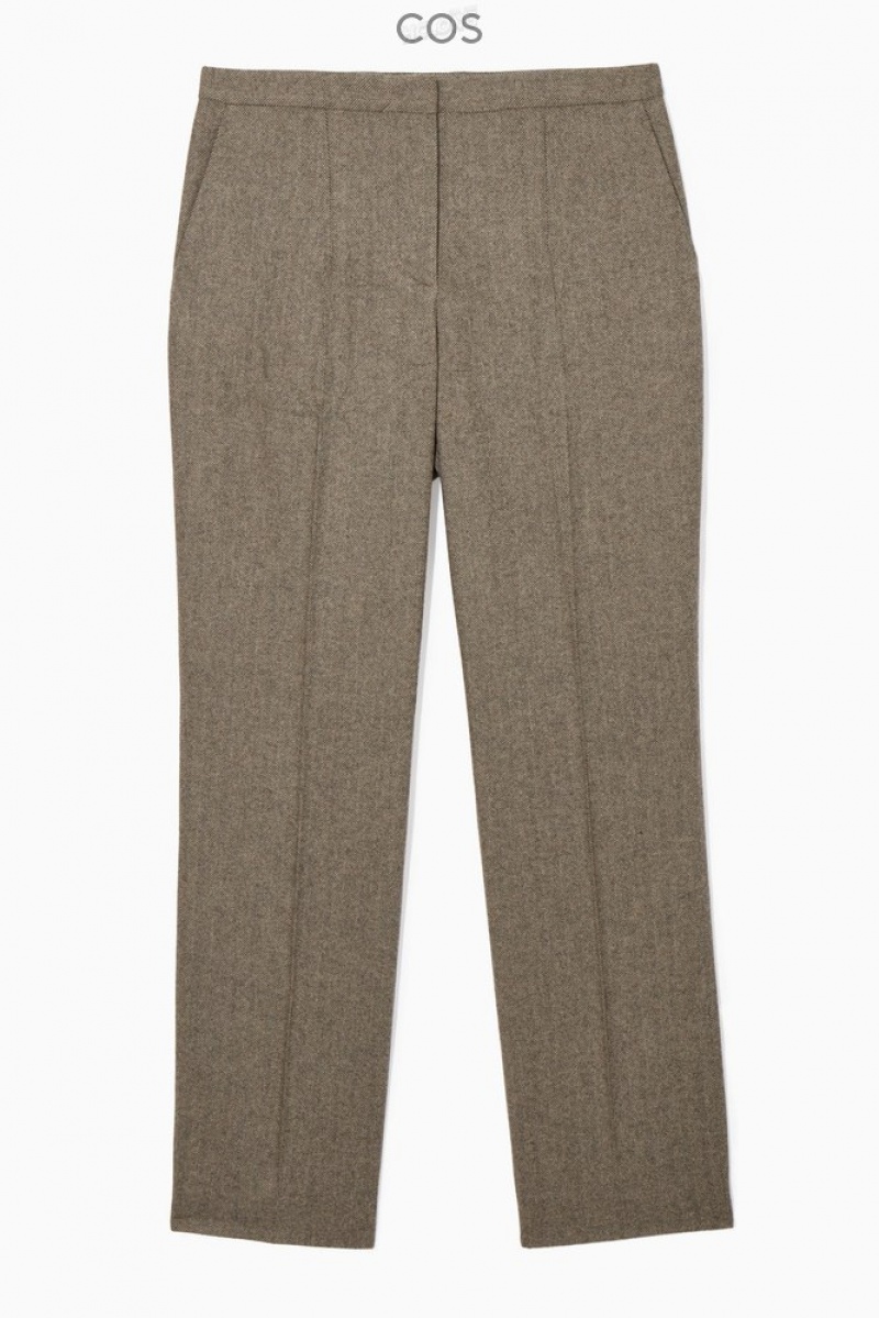 COS Droit-Leg Laine-Herringbone Trousers Marron | 714068-USB