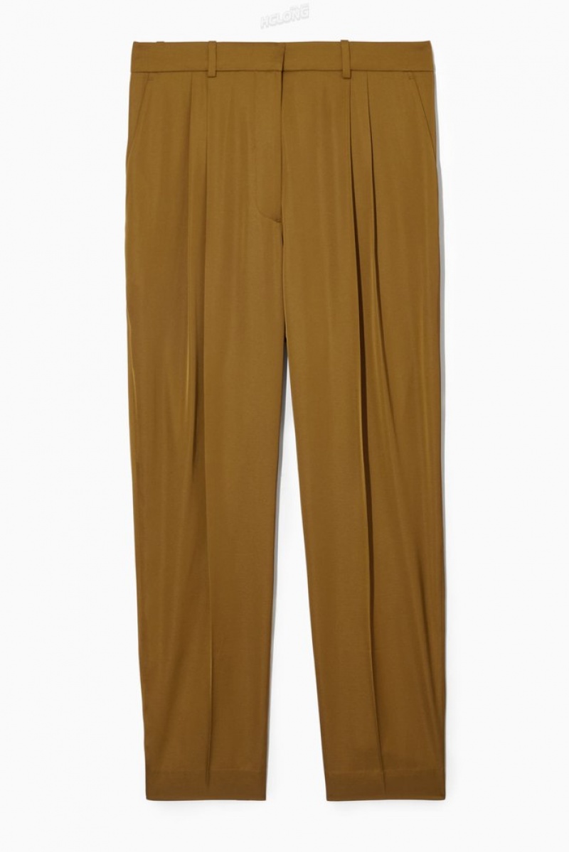 COS Droit-Leg Plissé Satin Trousers Marron | 386719-ITY