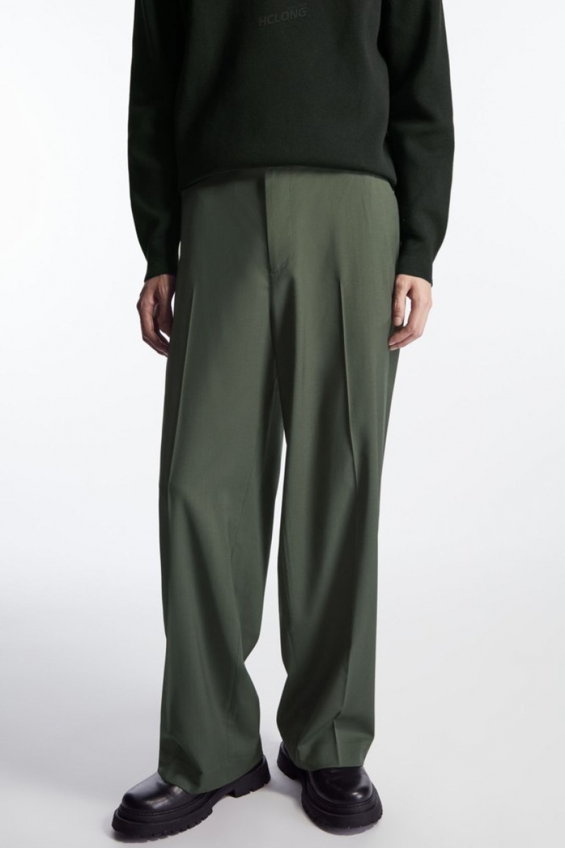 COS Droit-Leg Relaxed Laine Pants Vert Foncé | 984657-OMJ